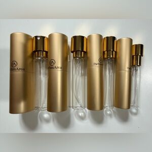 Set of 4 Gold refillable perfume atomizers 5/10/15/20ml,glass+metal,in boxes